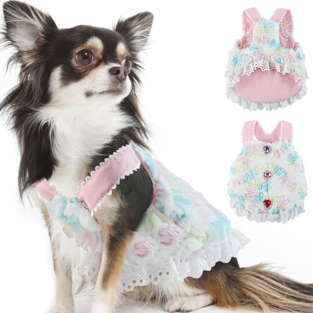 Princess Small DogCat Dress,Faux Fur Vest Dress with Adjustable Suspenders, Tutu